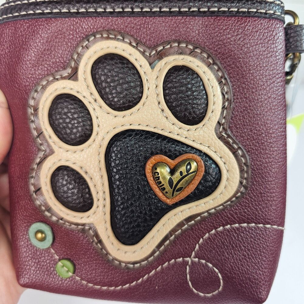 Chala Paw Print Crossbody Phone Bag Maroon NWT Vegan Dog Lover Purse - Picture 4 of 12
